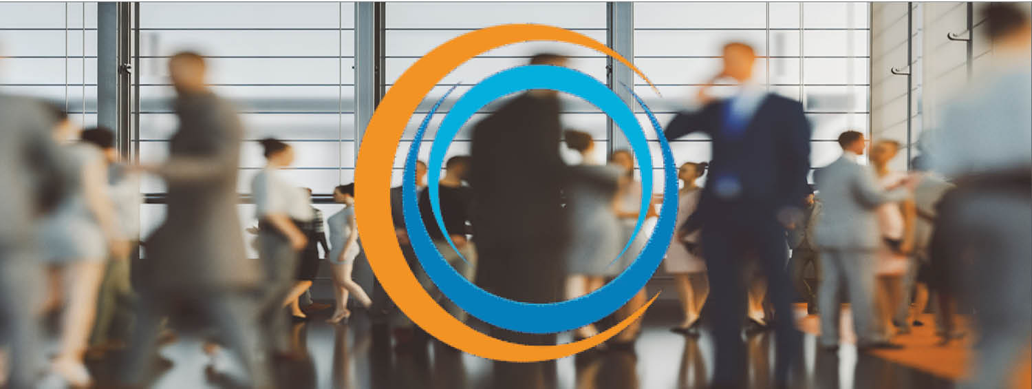 Crowd of conference attendees and FATE logo